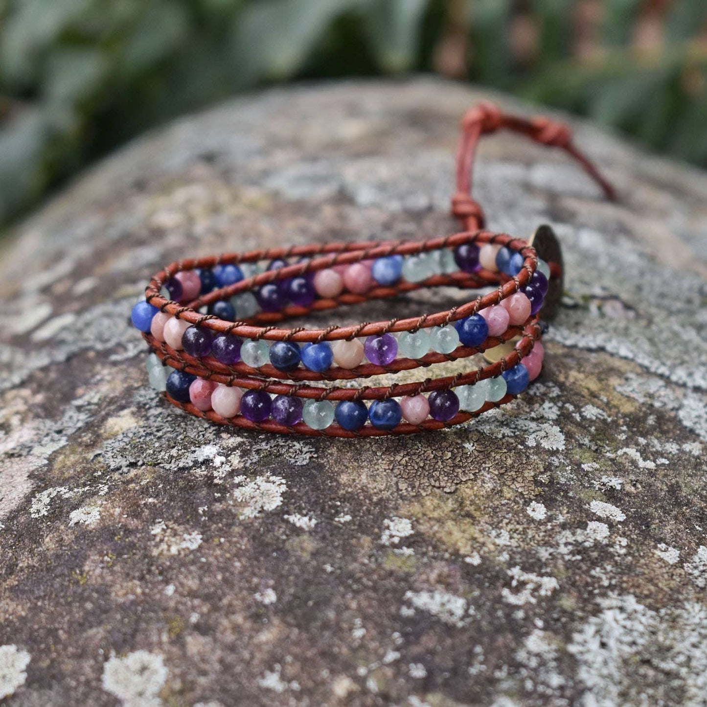 Garden - Double Wrap Leather Gemstone Bracelet