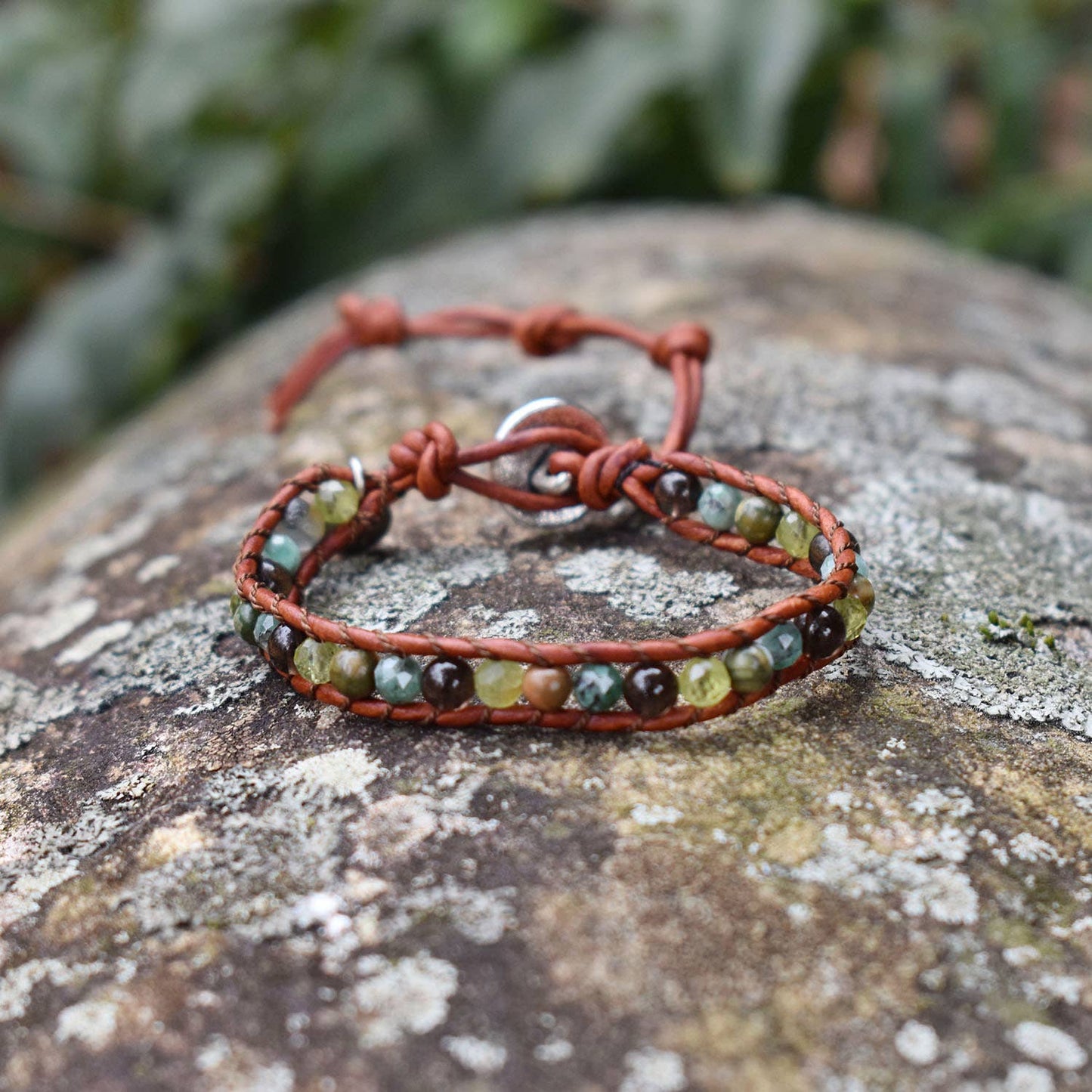 Woodland - Single Wrap Leather Gemstone Bracelet