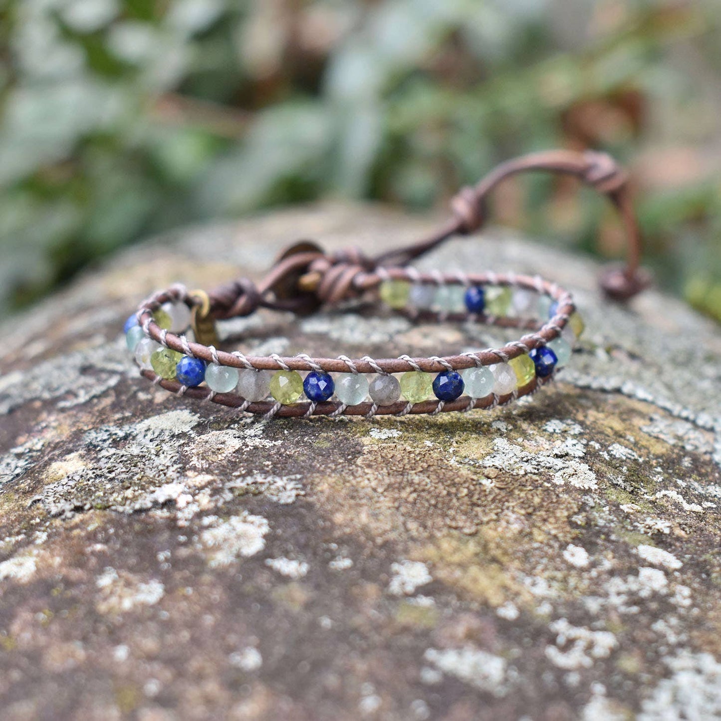 Rainforest - Single Wrap Leather Gemstone Bracelet