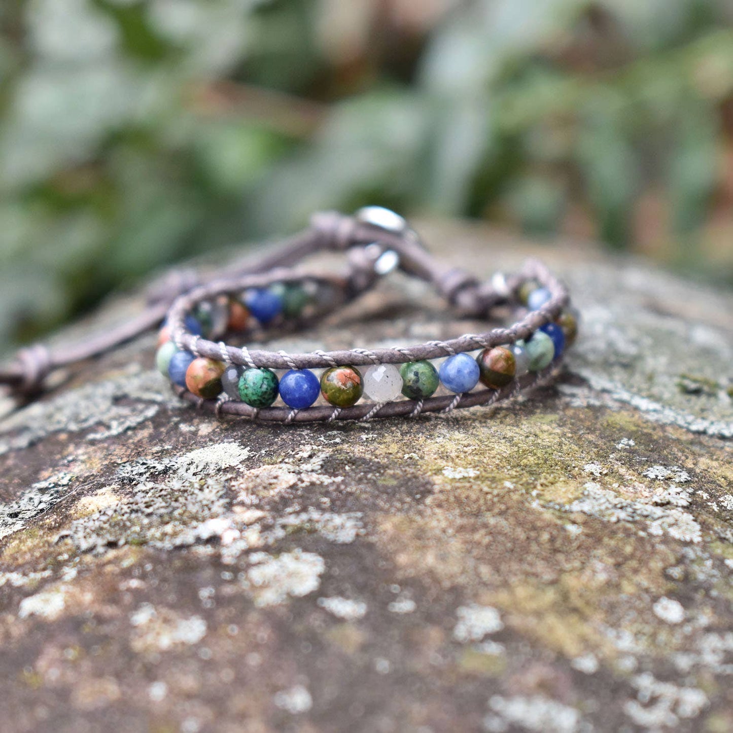 Mountain - Single Wrap Leather Gemstone Bracelet