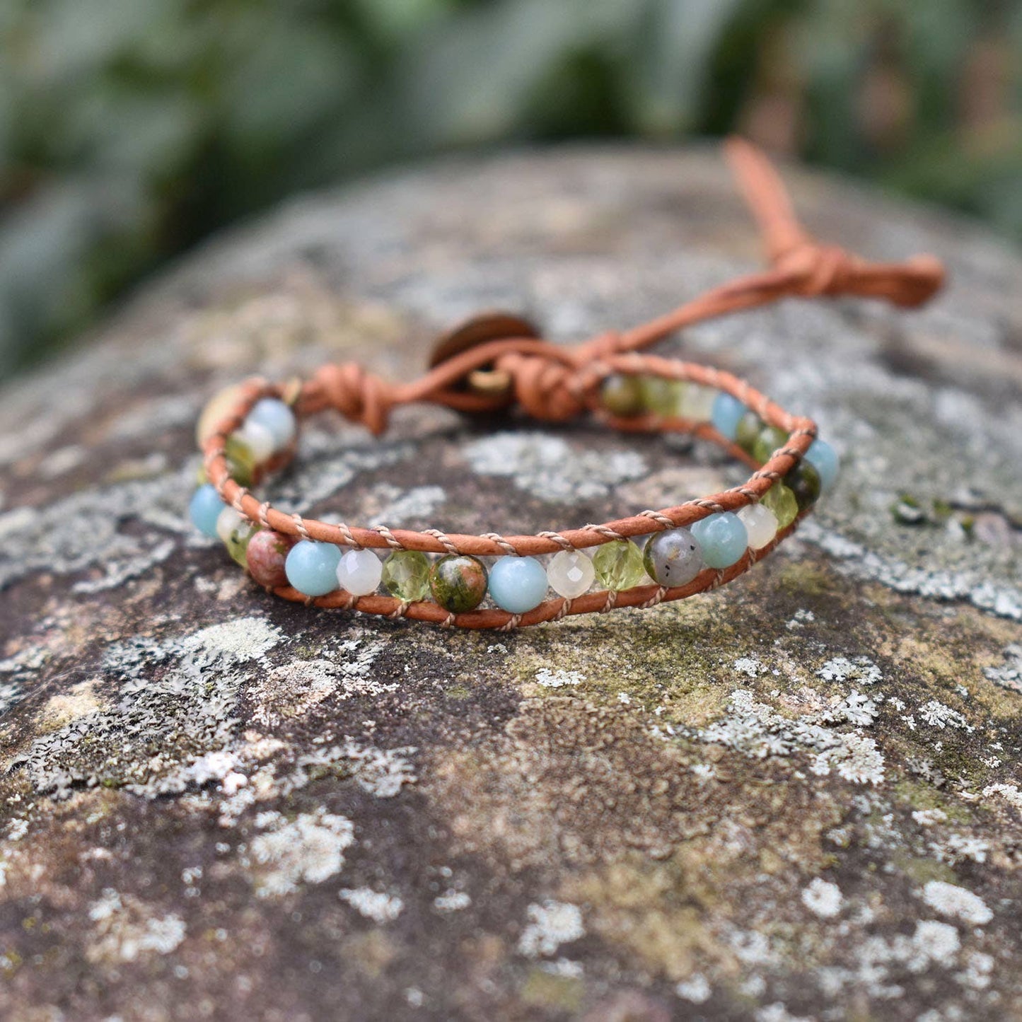 Meadow - Single Wrap Leather Gemstone Bracelet