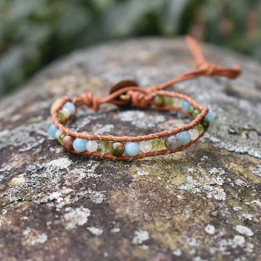 Meadow - Single Wrap Leather Gemstone Bracelet