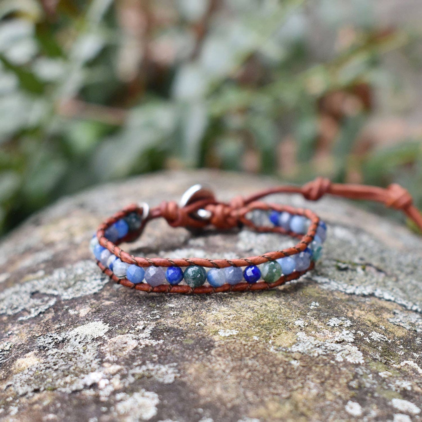 Lake - Single Wrap Leather Gemstone Bracelet