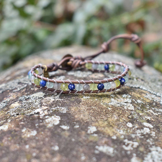 Rainforest - Single Wrap Leather Gemstone Bracelet