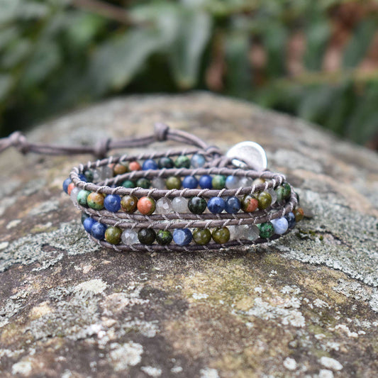 Mountain - Double Wrap Leather Gemstone Bracelet