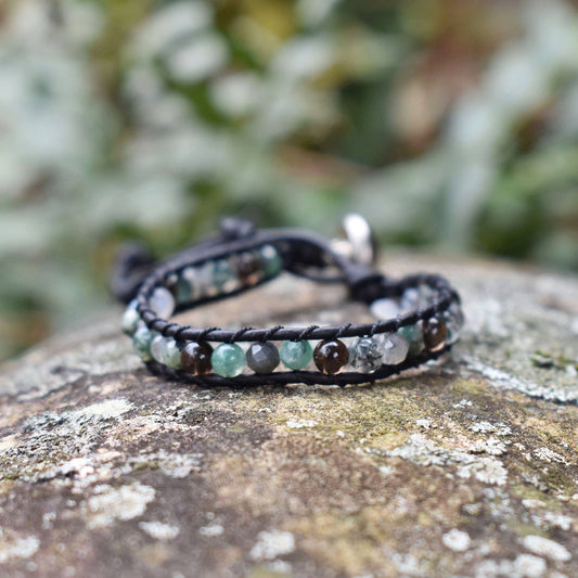 Moss - Single Wrap Leather Gemstone Bracelet