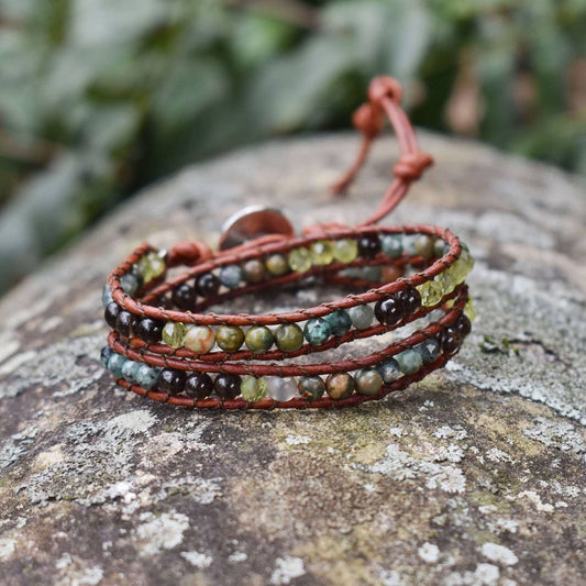 Woodland - Double Wrap Leather Gemstone Bracelet