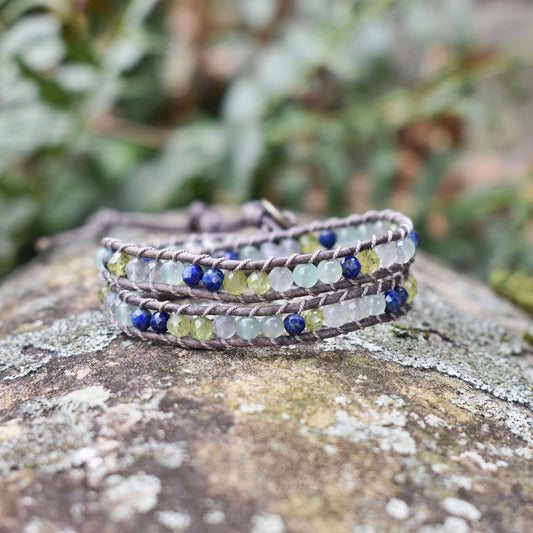 Rainforest - Double Wrap Leather Gemstone Bracelet